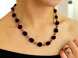 Vintage Onyx and Coral Necklace wearing 