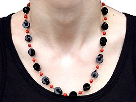 Vintage Onyx and Coral Necklace wearing