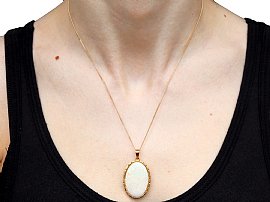 Gold Opal Pendant Necklace Wearing 