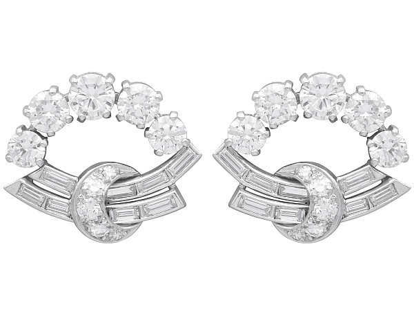 Round and Baguette Cut Diamond Earrings for Sale