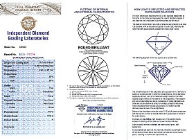 Round and Baguette Cut Diamond Earrings certificate