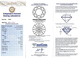 Round and Baguette Cut Diamond Earrings certificate