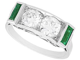 Antique Synthetic Emerald and 1.59ct Diamond 15ct White Gold Ring