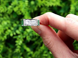 Diamond Ring with Synthetic Emeralds Outside