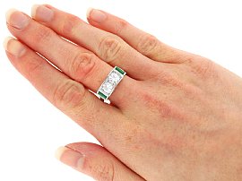 Diamond Ring with Synthetic Emeralds wearing