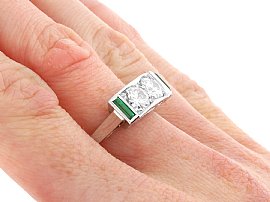 Diamond Ring with Synthetic Emeralds wearing