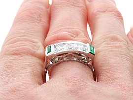 Diamond Ring with Synthetic Emeralds wearing