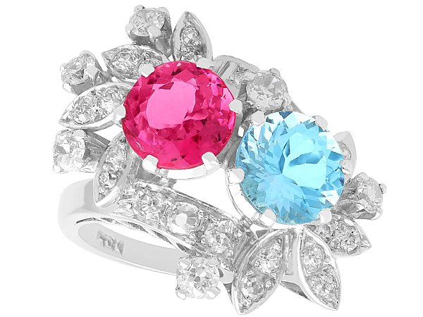 Aquamarine and Pink Tourmaline Ring with Diamonds