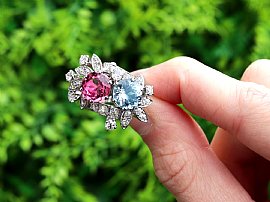 Aquamarine and Pink Tourmaline Ring with Diamonds