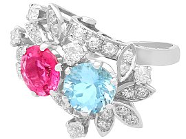 Aquamarine and Pink Tourmaline Ring with Diamonds