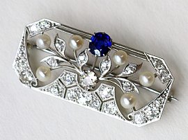 Sapphire Diamond and Pearl Brooch for Sale