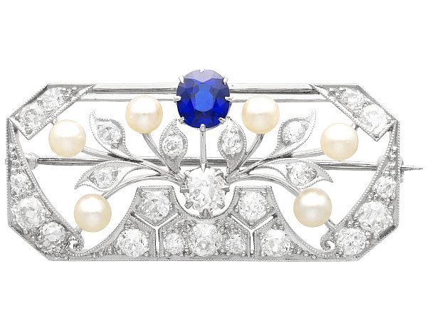 Sapphire Diamond and Pearl Brooch for Sale