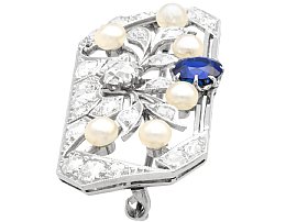 Sapphire Diamond and Pearl Brooch