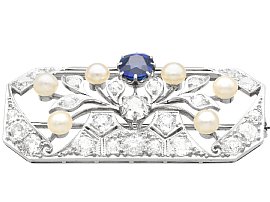 Sapphire Diamond and Pearl Brooch