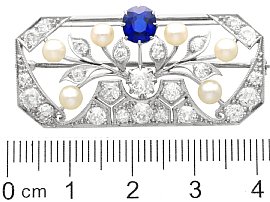 Sapphire Diamond and Pearl Brooch size