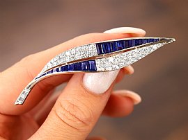 Sapphire and Diamond Leaf Brooch