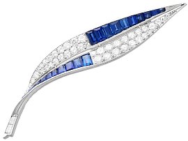 2.54ct Sapphire, 3.25ct Diamond Leaf Brooch in Platinum