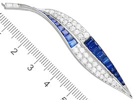 Sapphire and Diamond Leaf Brooch with Ruler