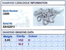 Diamond Floral Bouquet Brooch grading card