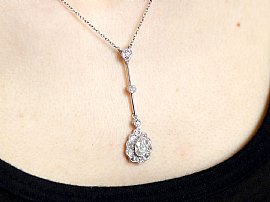 Edwardian Diamond Drop Necklace wearing