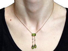 Wearing Antique Peridot Necklace in Gold 