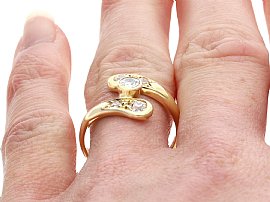 Diamond Twist Ring Yellow Gold on Hand