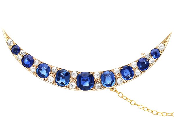 Sapphire Crescent Brooch in Yellow Gold for Sale