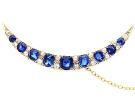 Antique 3.70ct Sapphire, 0.48ct Diamond Crescent Brooch in 9ct Yellow Gold