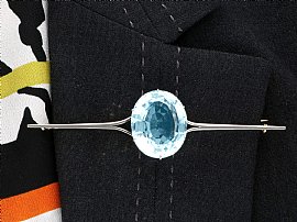 Aquamarine Bar Brooch wearing