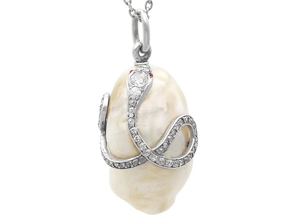 Pearl and Diamond Snake Pendant for sale