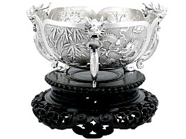 Chinese Silver Bowl Dragon Handles on Plinth