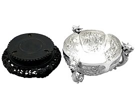 Chinese Silver Bowl Dragon Handles on Plinth