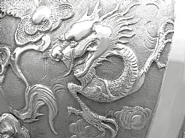 Chinese Silver Bowl Dragon Handles on Plinth