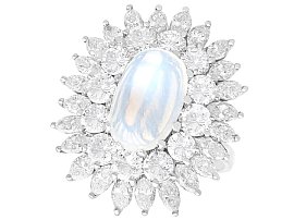 Vintage 4.07ct Moonstone and 5.95ct Diamond, 18ct White Gold Cocktail Ring