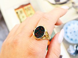 Antique Bloodstone Signet Ring in Yellow Gold