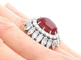 Vintage Burmese Cabochon Ruby Ring on the Hand