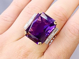 Emerald Cut Amethyst Ring in Yellow Gold