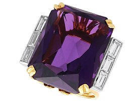 Vintage 39.50ct Emerald Cut Amethyst and 1.32ct Diamond, 18ct Yellow Gold Dress Ring