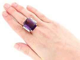 Emerald Cut Amethyst Ring in Yellow Gold Wearing