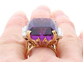 Emerald Cut Amethyst Ring in Yellow Gold Wearing