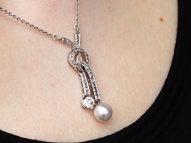 Edwardian Pearl Pendant being Worn