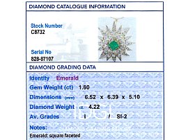 Victorian Emerald and Diamond Star Brooch grading card