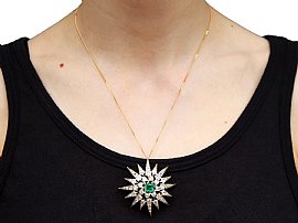 Wearing Victorian Emerald and Diamond Star pendant