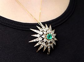 Victorian Emerald and Diamond Star pendant wearing