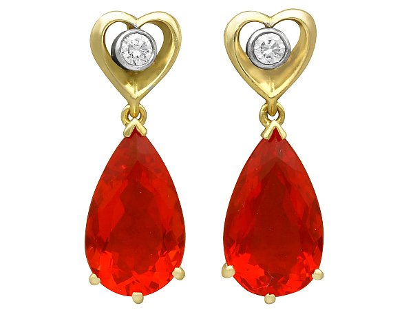 Pear Cut Fire Opal Earrings in Gold