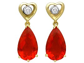 Pear Cut Fire Opal Earrings in Gold
