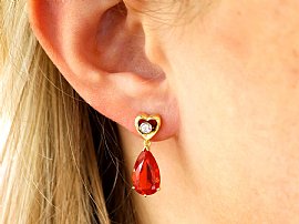 Pear Cut Fire Opal Earrings in Gold