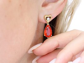 Pear Cut Fire Opal Earrings in Gold