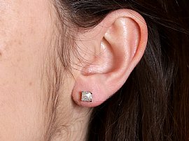 French Cut Diamond Stud Earrings wearing