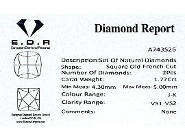 French Cut Diamond Stud Earrings certificate 